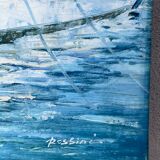 Marine, oil on canvas "Bâteaux les sables d'Olonne" signed Rossini