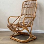 Vintage bamboo rattan armchair Tito Agnoli circa 1960