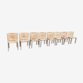 8 chaises de salle à manger beige aniline cuir, enrico pellizzoni
