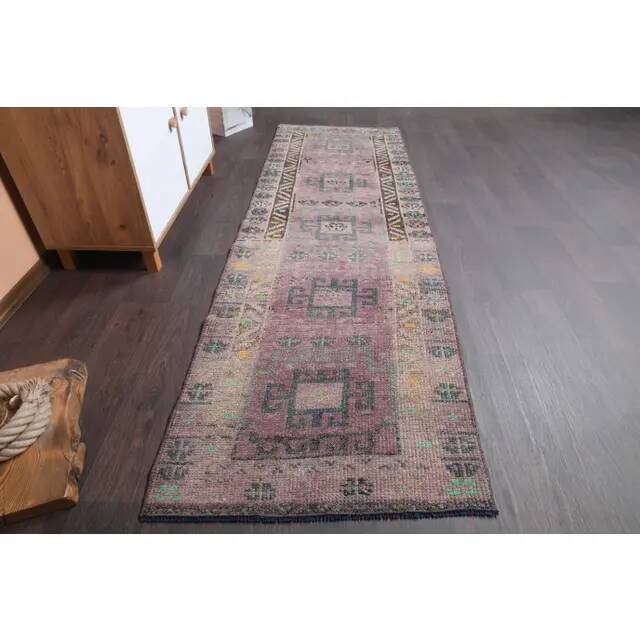 Vintage Turkish Oushak Handmade Wool Cotton Purple Runner Rug 80x260