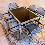 Chrome dining room set, La Metal Arredo and Moltoni&Co, 6 chrome chairs and table, Italy