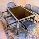 Chrome dining room set, La Metal Arredo and Moltoni&Co, 6 chrome chairs and table, Italy