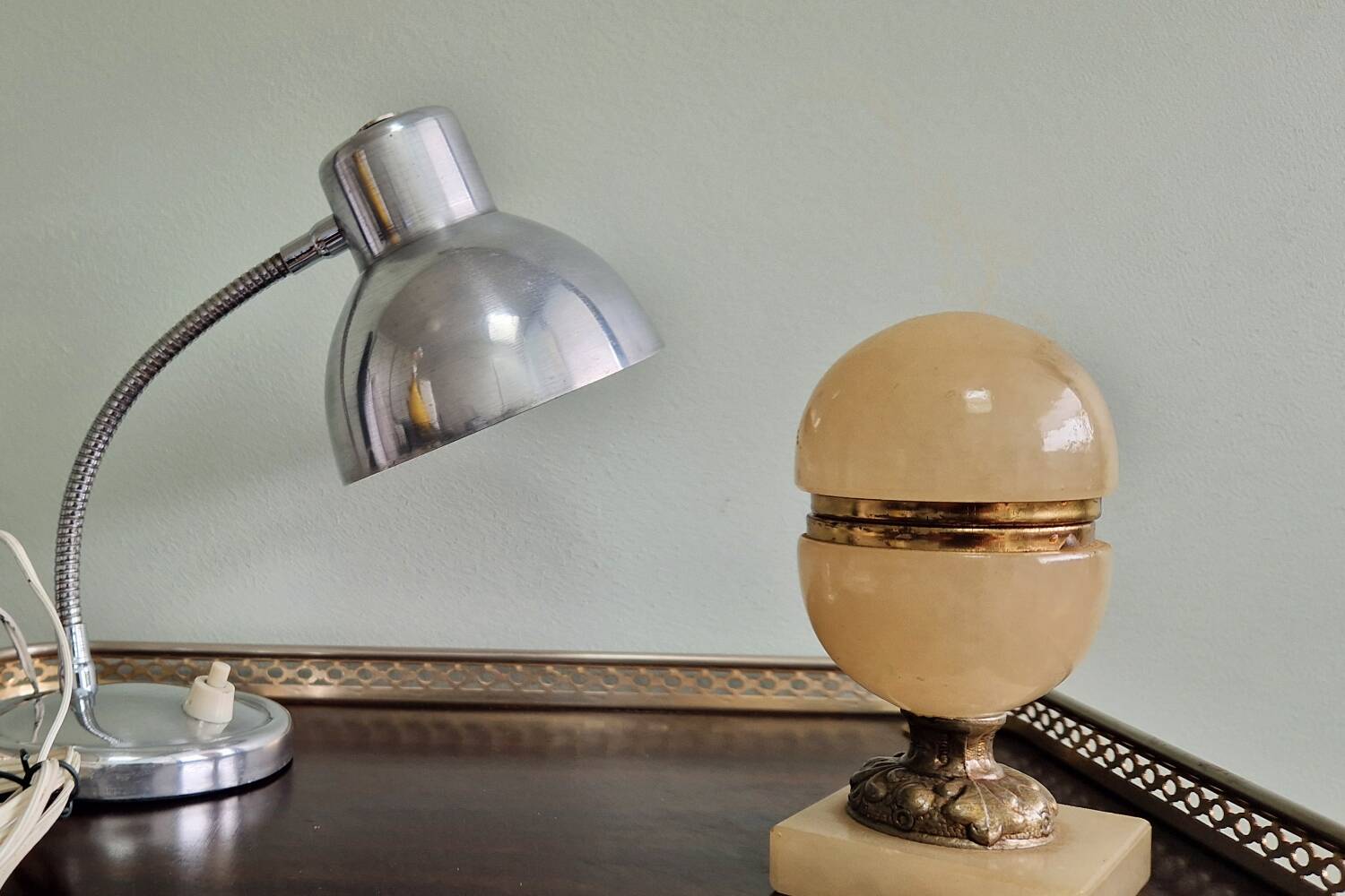 Polished aluminum desk lamp from the 1950s