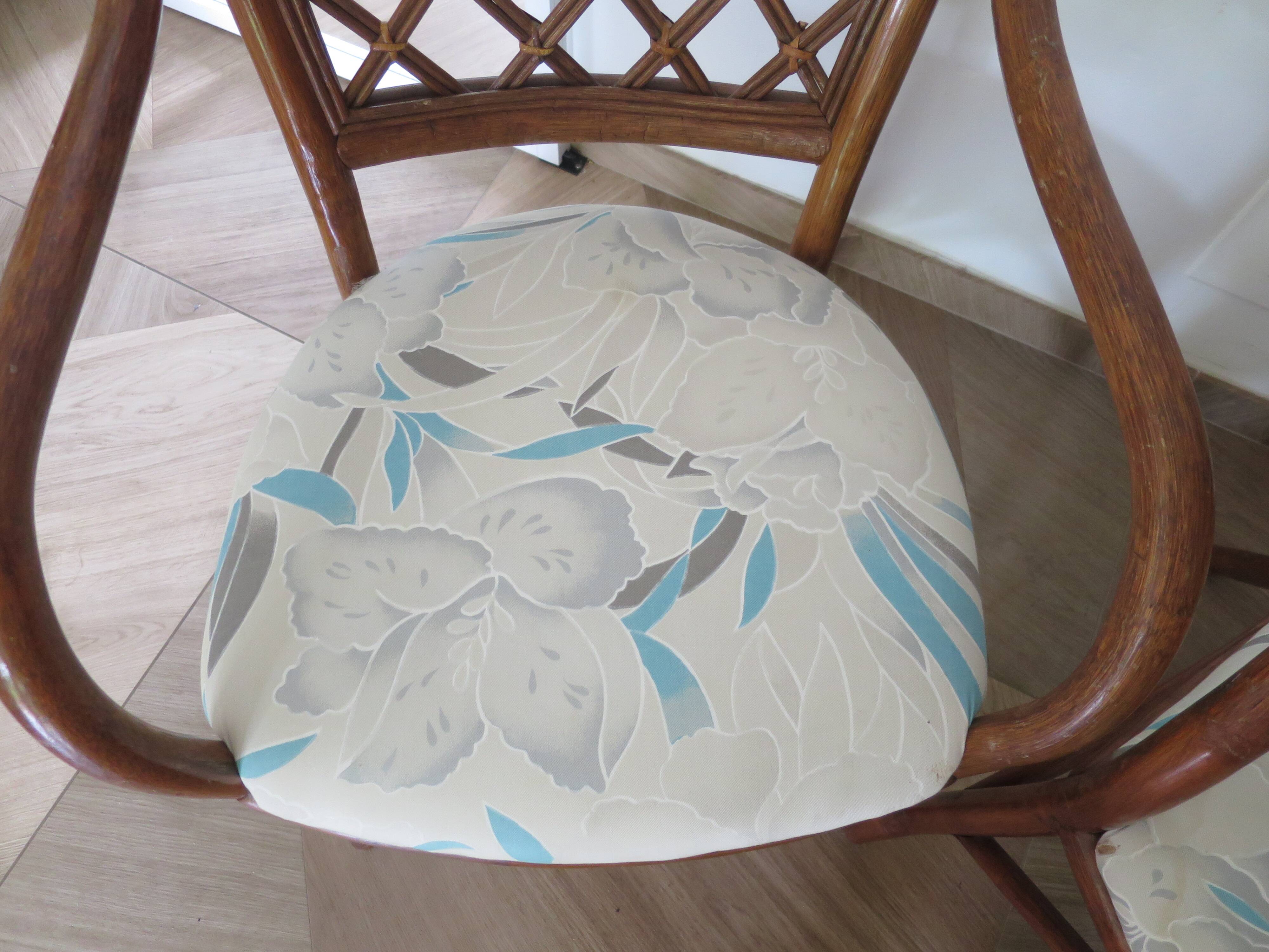 Vintage lot of 2 woven bamboo rattan armchairs - Curved wood - 1980s