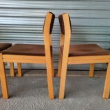 set of 6 Scandinavian style chairs in solid wood and vintage velvet