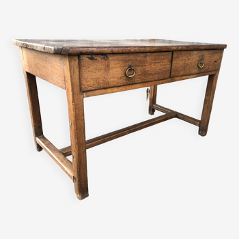 Very old solid oak cat bar table with 2 drawers.