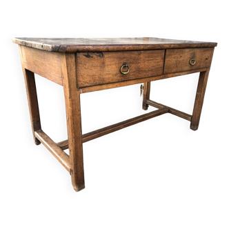 Very old solid oak cat bar table with 2 drawers.