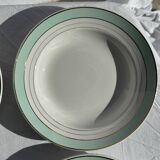 Set of 8 antique turquoise deep plates with a gold rim D22.5