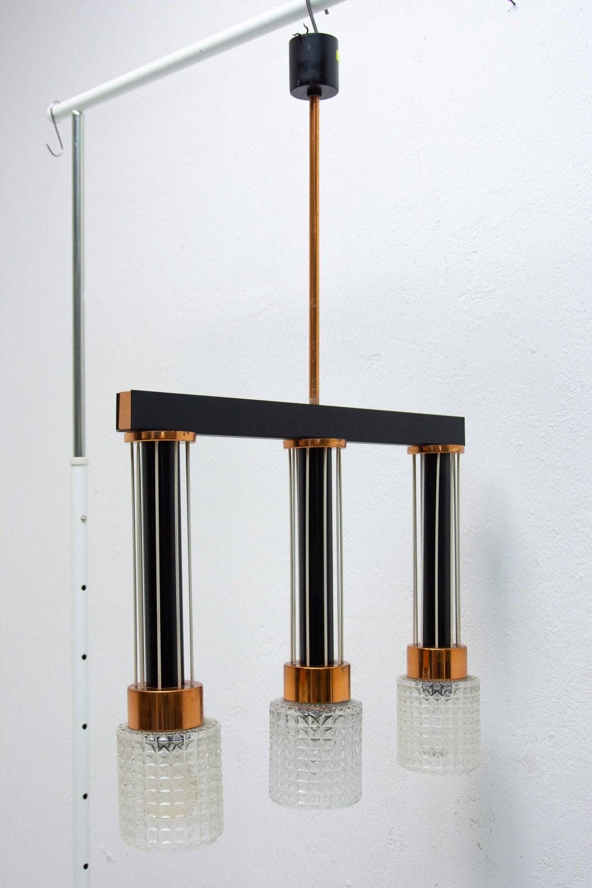 Czechoslovak brutalist light fixture, mid-century ceiling lighting, 1970s