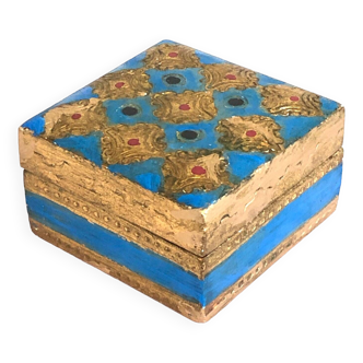 Florentine Square Box Golden Blue Wood