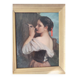 Superb oil on wood panel of a flute player by Firmin Gauthier.