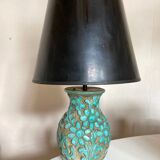 Italian glazed ceramic lamp 1960 mid century Bitossi turquoise