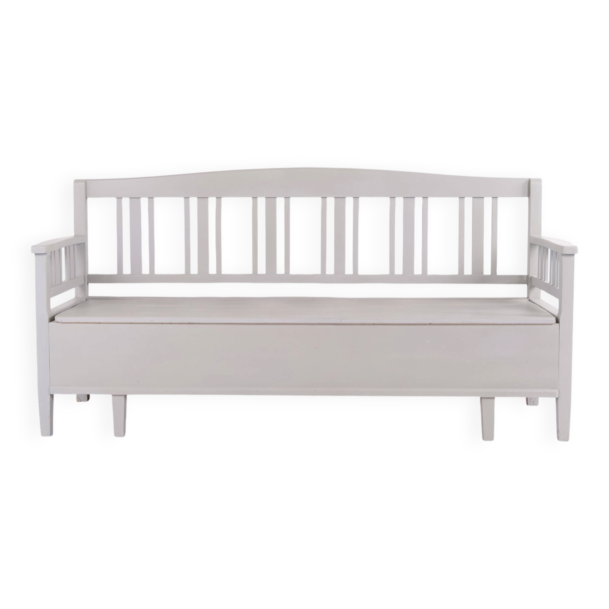 Swedish bench – grey painted – antique – painted pine – c. 1860s