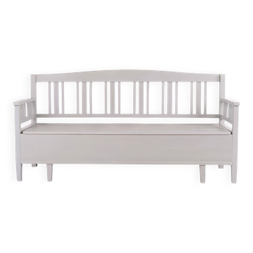 Swedish bench – grey painted – antique – painted pine – c. 1860s