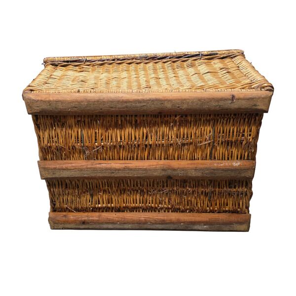 Ancien grand panier en osier français, première moitié du XXe siècle