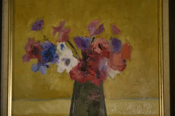 Post-impressionist oil on canvas still life The Anemones by Arthur Van Hecke 1980