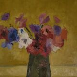 Post-impressionist oil on canvas still life The Anemones by Arthur Van Hecke 1980