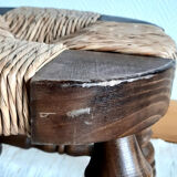 Pair of wood and straw fireplace stools 1950