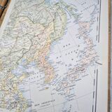 Planche géographique imprimée en 1900 l'Asie, Chine et Japon