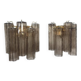 Murano Fume' Color Glass "Tronchi" Wall Sconces - a Pair