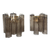 Murano Fume' Color Glass "Tronchi" Wall Sconces - a Pair