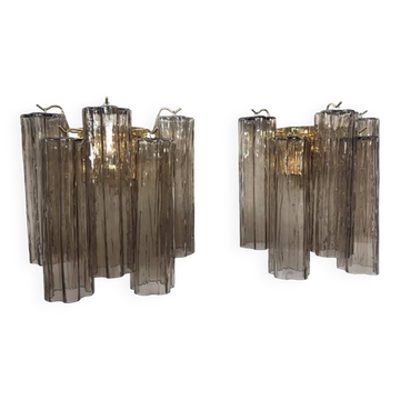 Murano Fume' Color Glass "Tronchi" Wall Sconces - a Pair