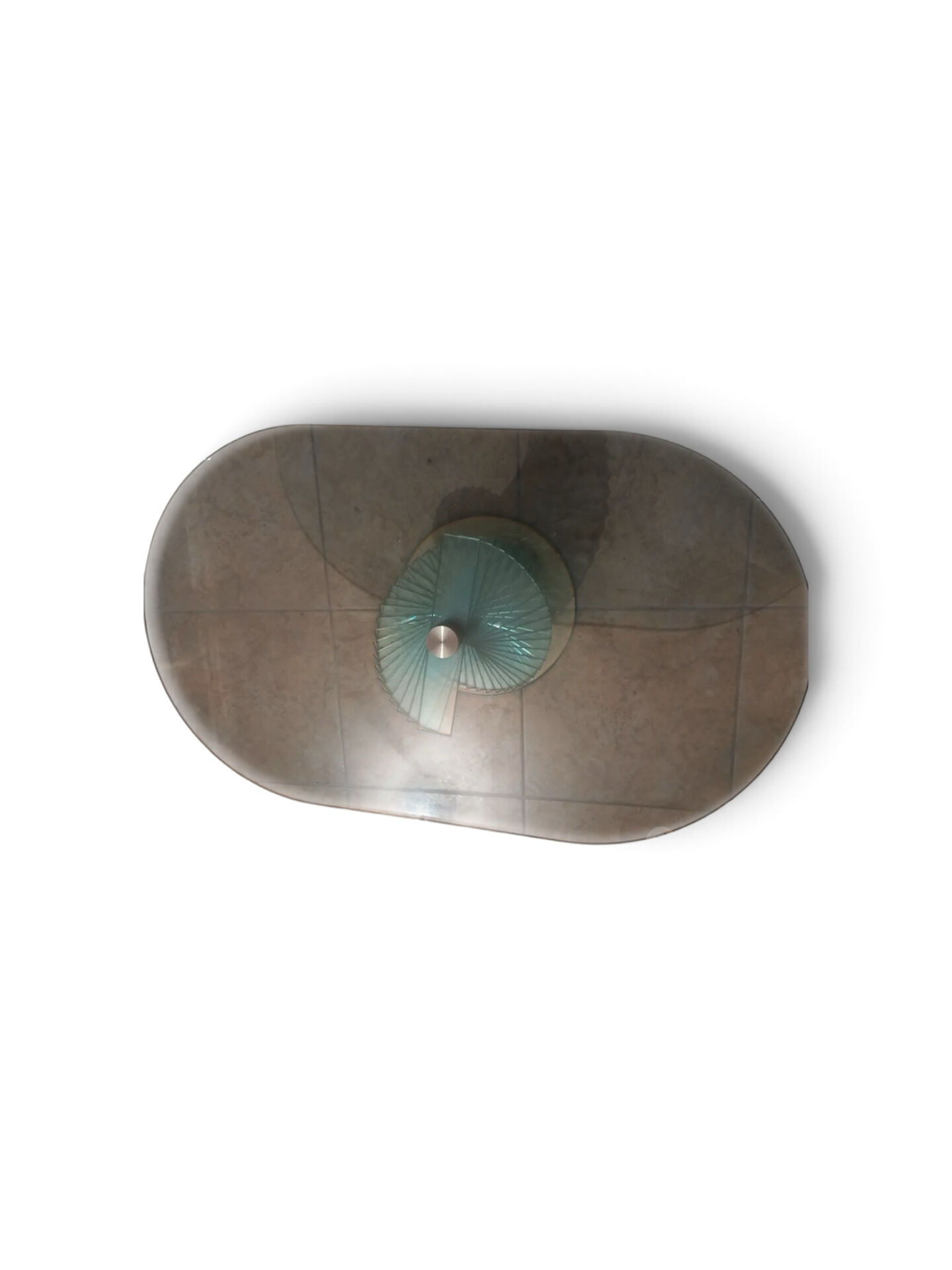 90s Sculptural Glass Coffee Table - Aqua Spiral Base