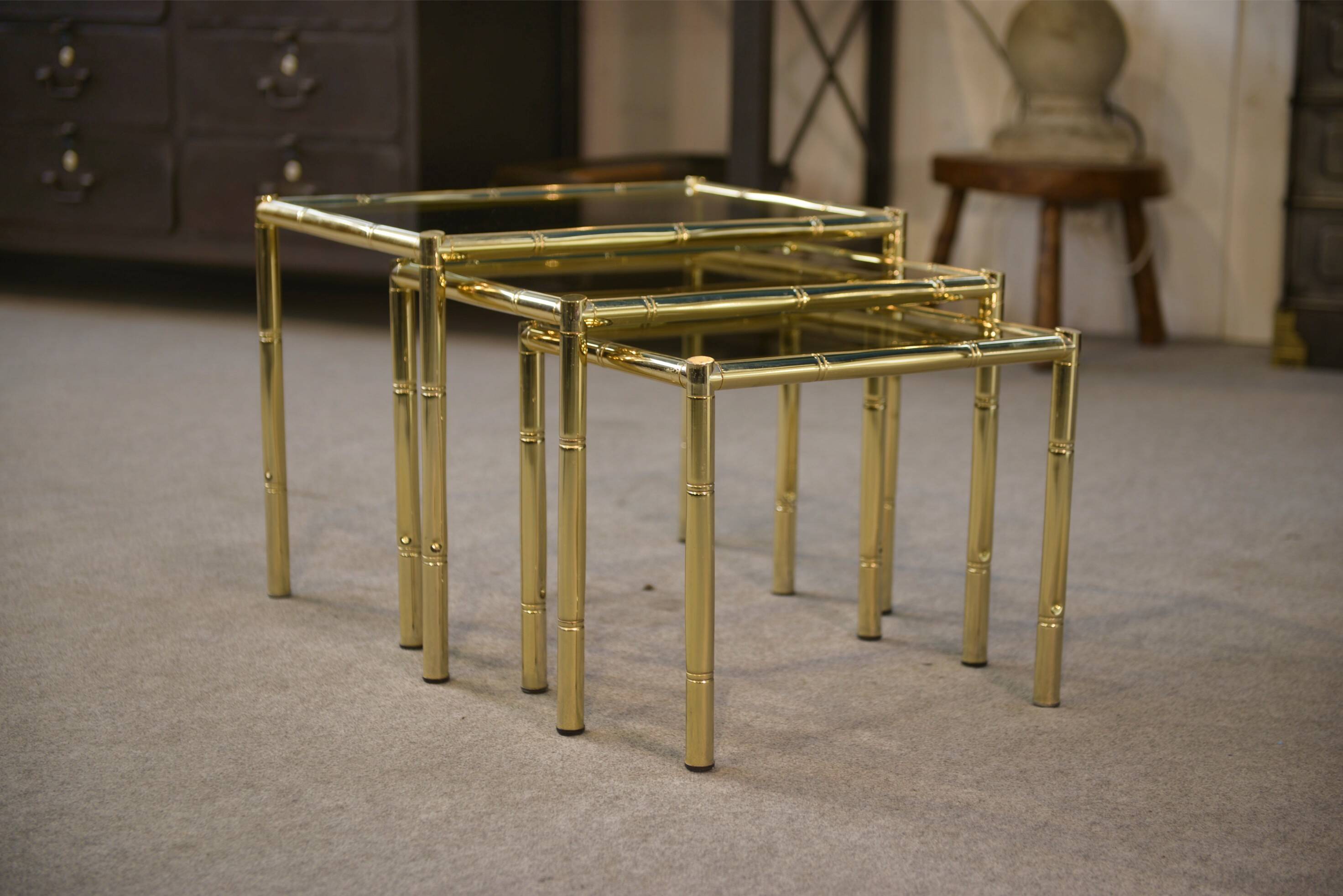 Bamboo imitation brass nesting tables 1980s