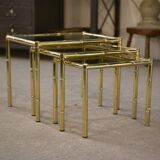 Bamboo imitation brass nesting tables 1980s