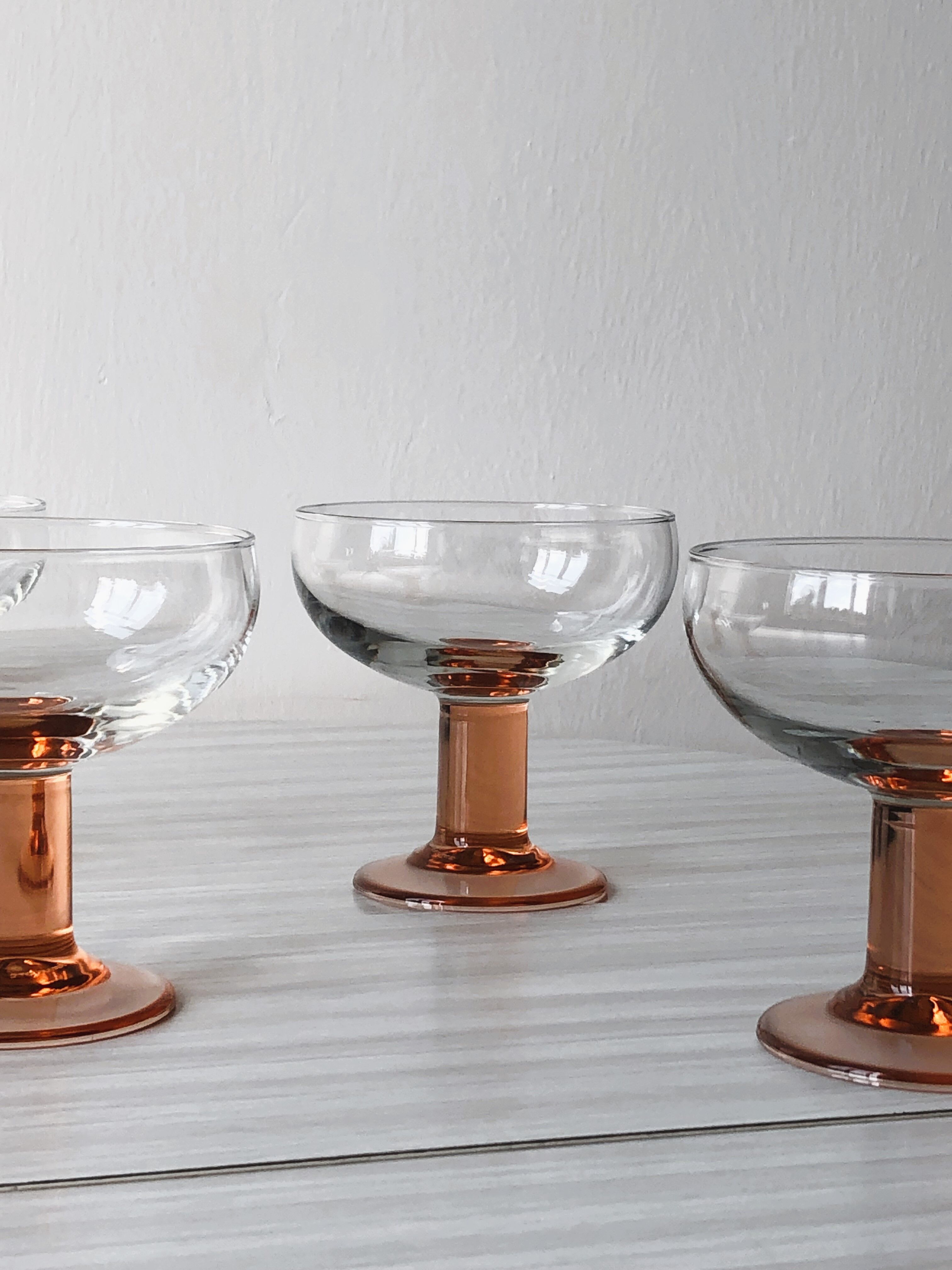 Glasses - round dessert cups feet pink columns