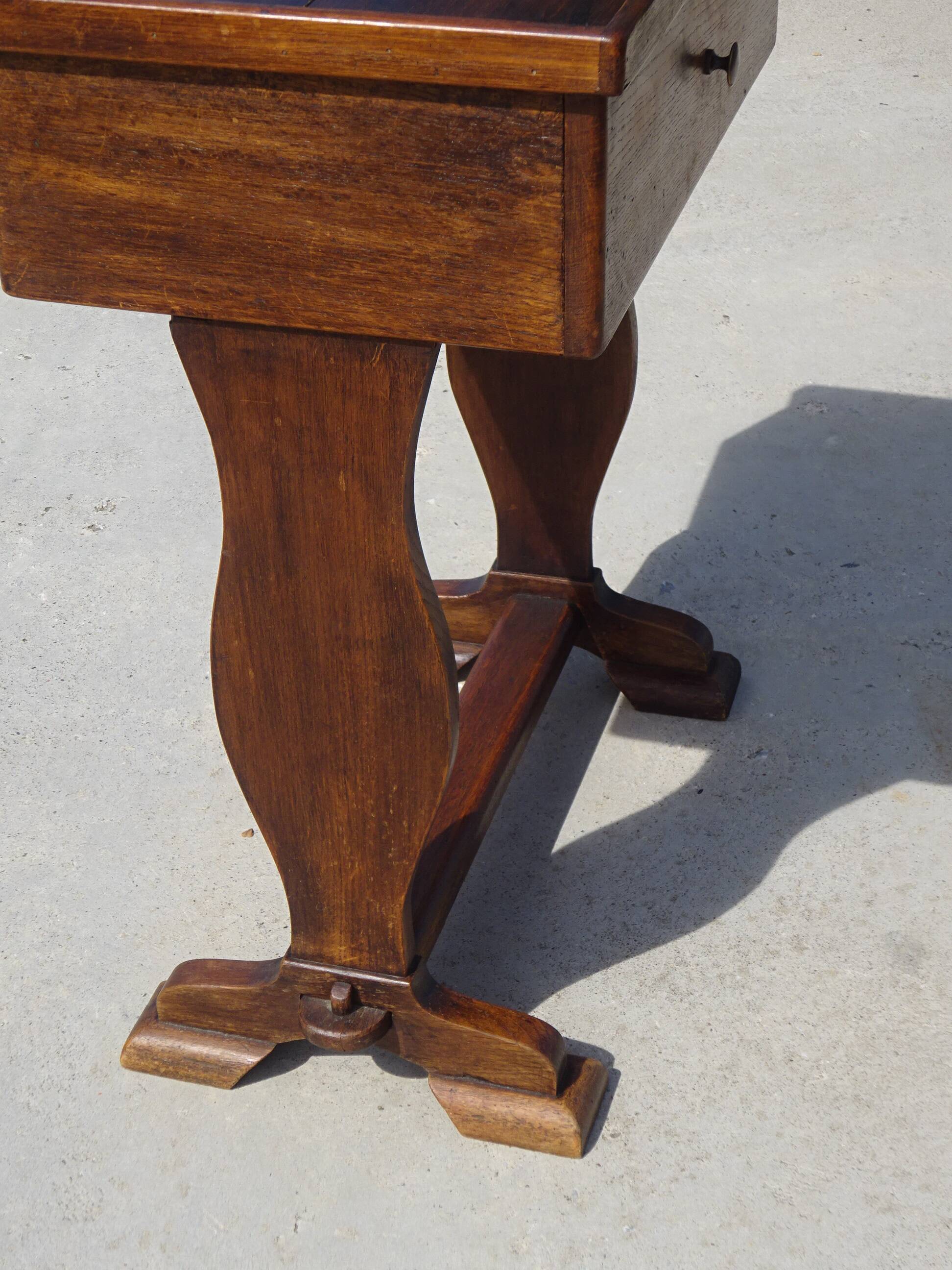 Bolster or end table with drawer, patina