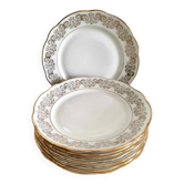 8 assiettes à dessert blanc et or en porcelaine