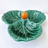 Vintage compartmentalized ceramic serving dish cabbage leaf shape Vallauris style