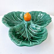Vintage compartmentalized ceramic serving dish cabbage leaf shape Vallauris style