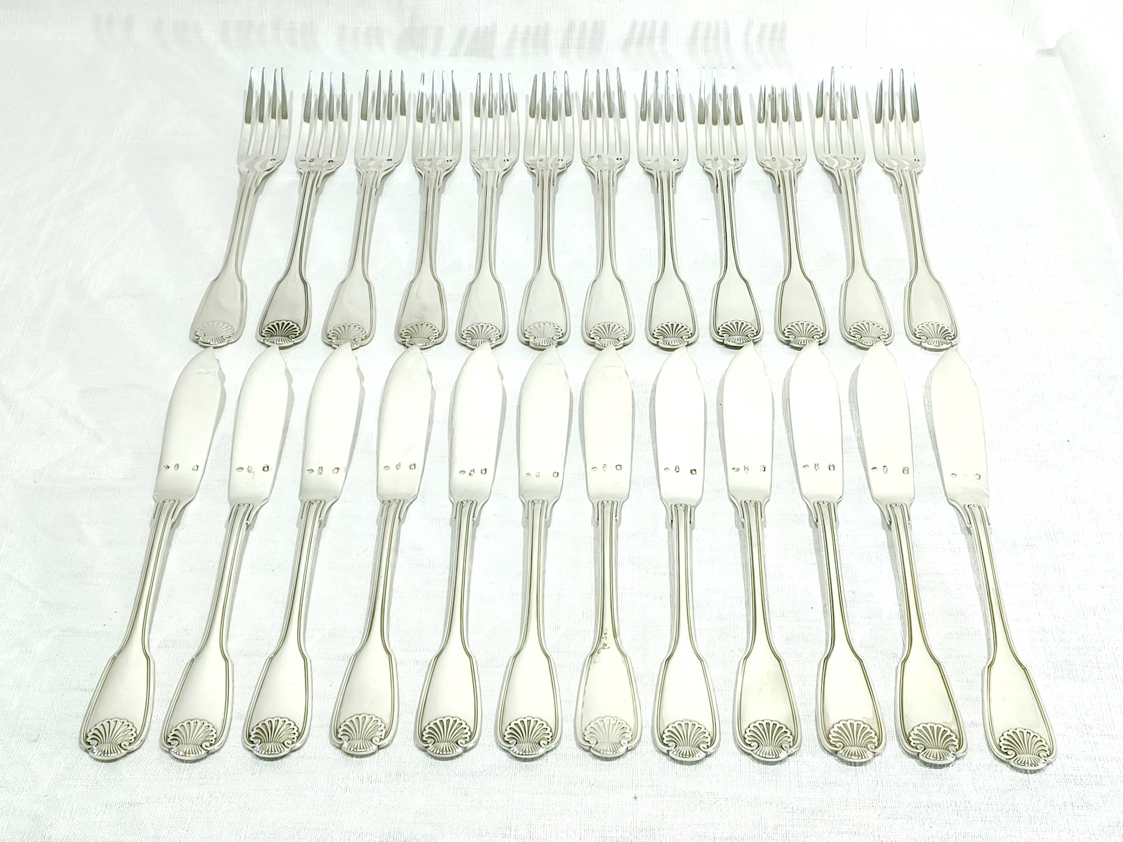 Christofle – 12-piece solid silver fish cutlery set, Vendôme model