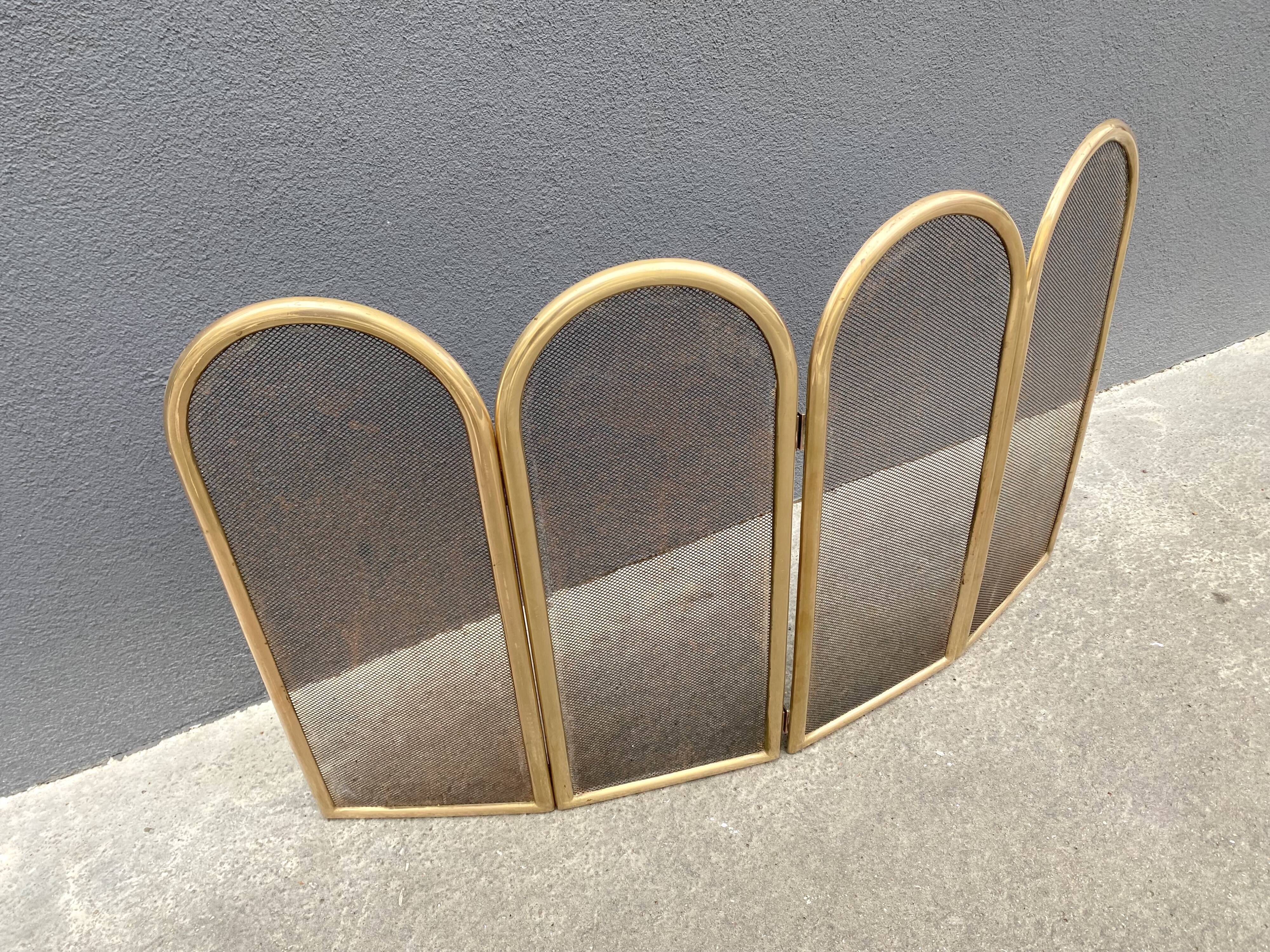 Vintage brass fireplace screen, spark screen 100 x 60