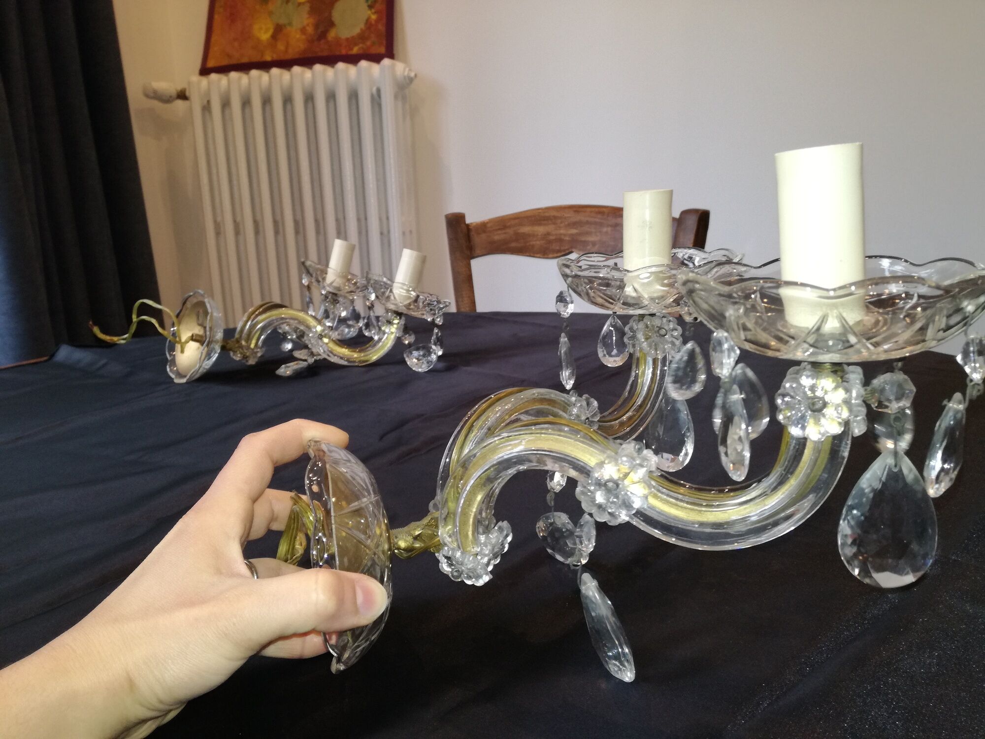 Two sconces 2 glass lights and crystal stamps