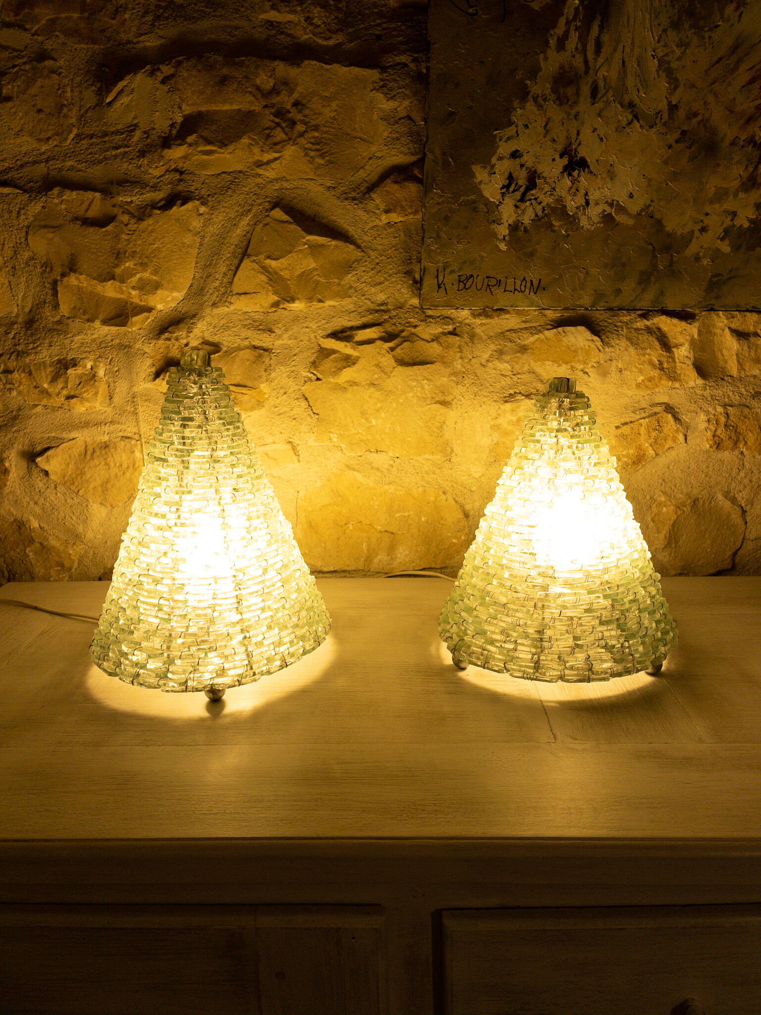 Pair of design glass lamps by Éric Debras
