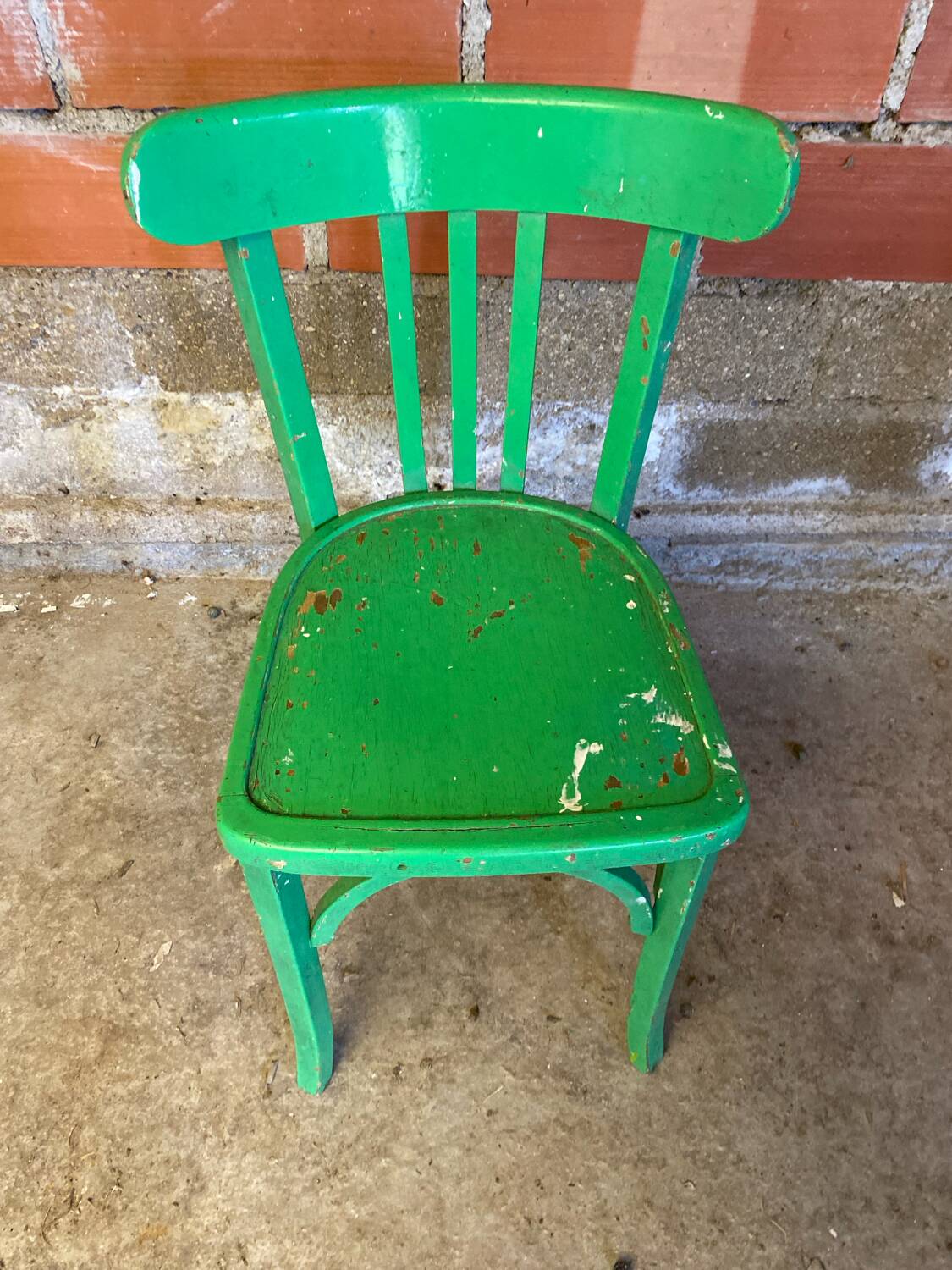 Chaise Bistrot Ancienne Style BAUMANN Bois Tourné Vert Vintage