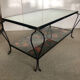 Vintage wrought iron coffee table with mirror and glass top