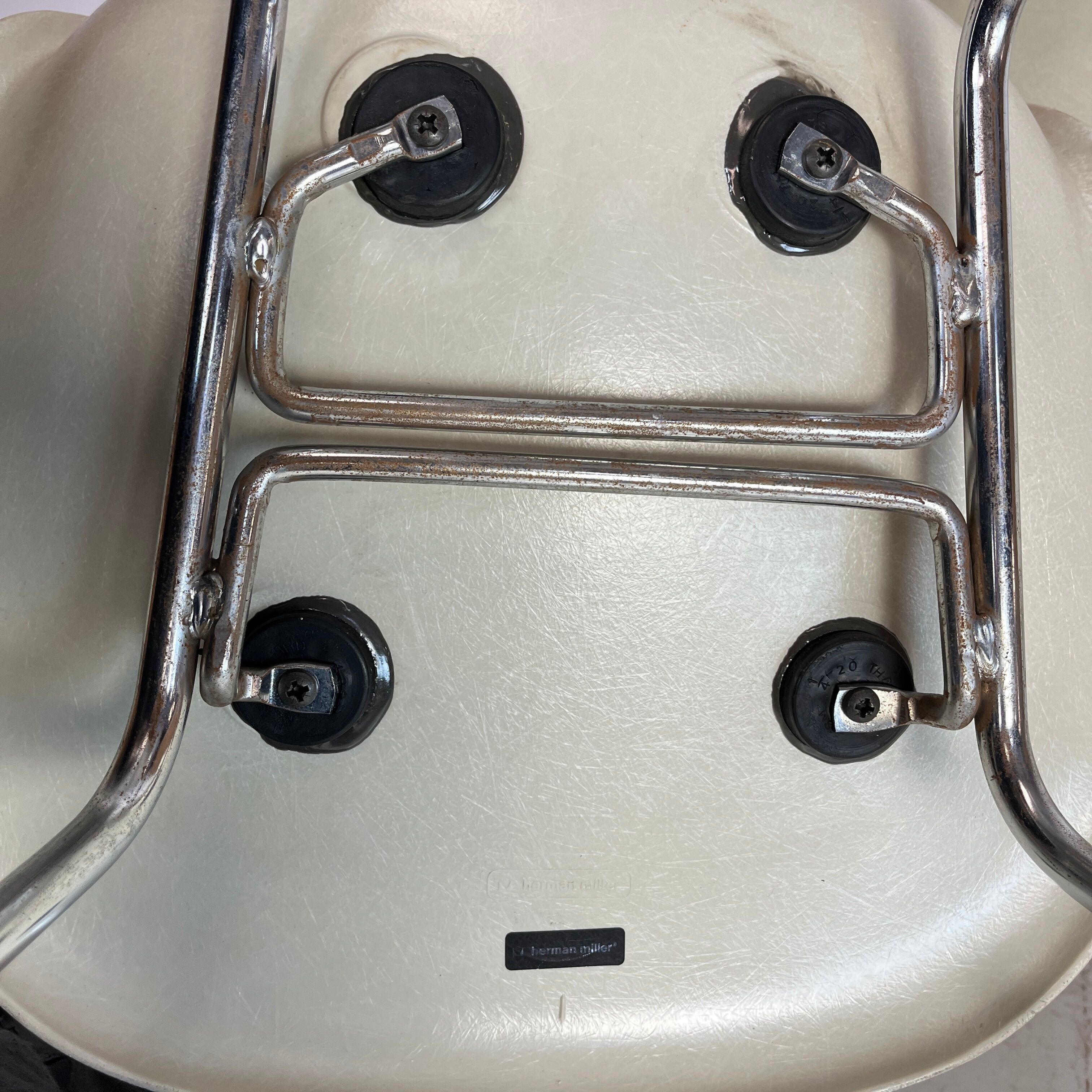 Vintage Eames Herman Miller DSS side chairs in parchment