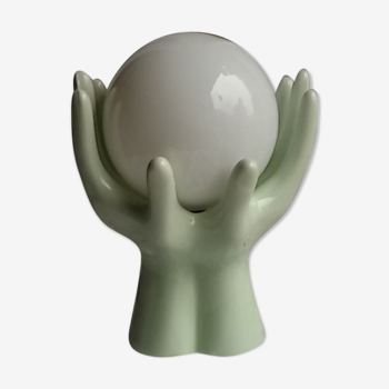 Lamp hands holding globe in opaline