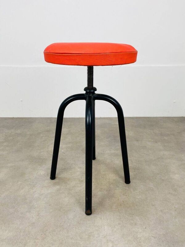 Tabouret à vis vintage années 50 simili cuir rouge