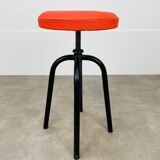 Vintage 50s screw stool in red faux leather