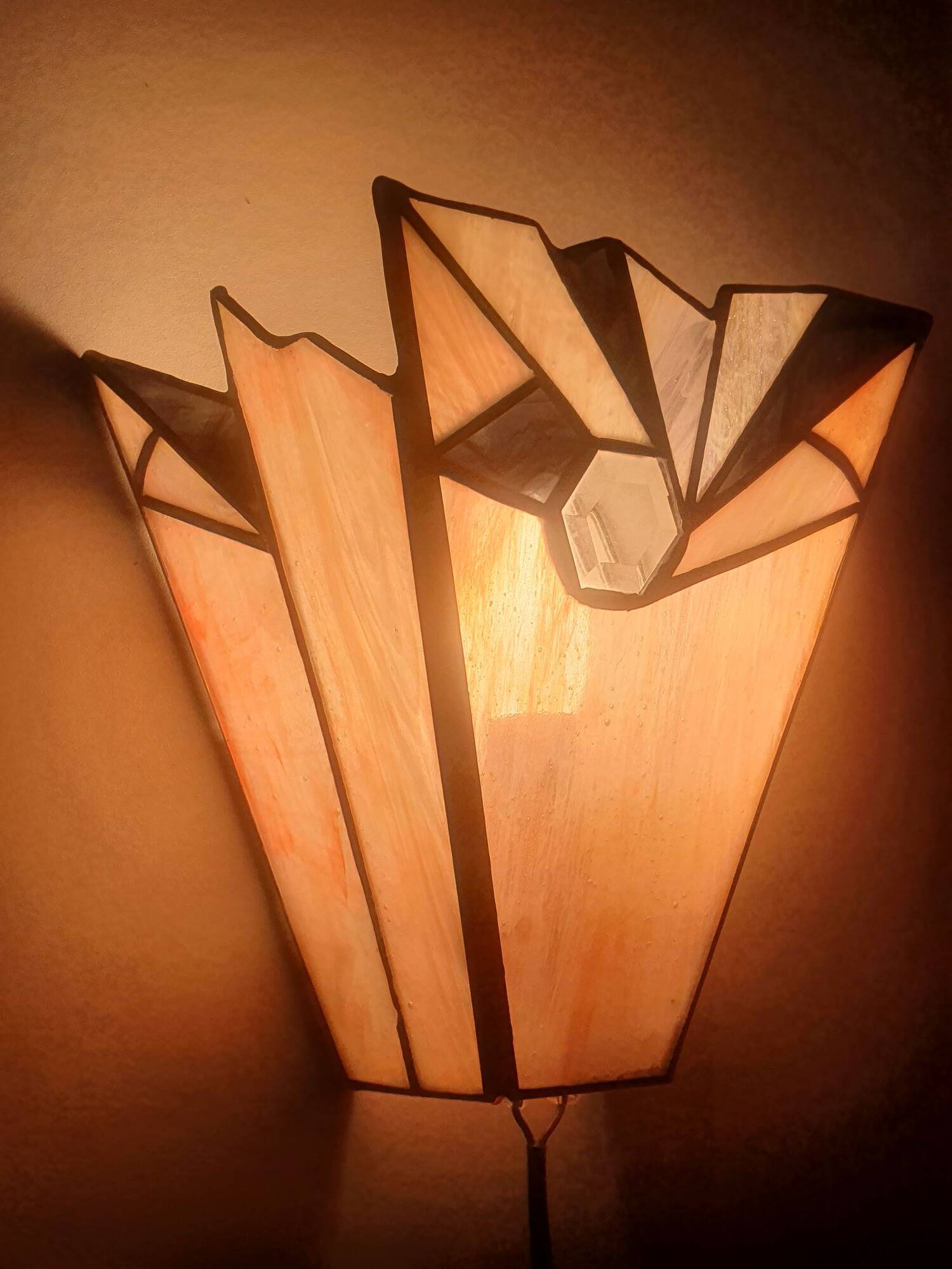 Pair of art-deco stained glass mosaic wall lights