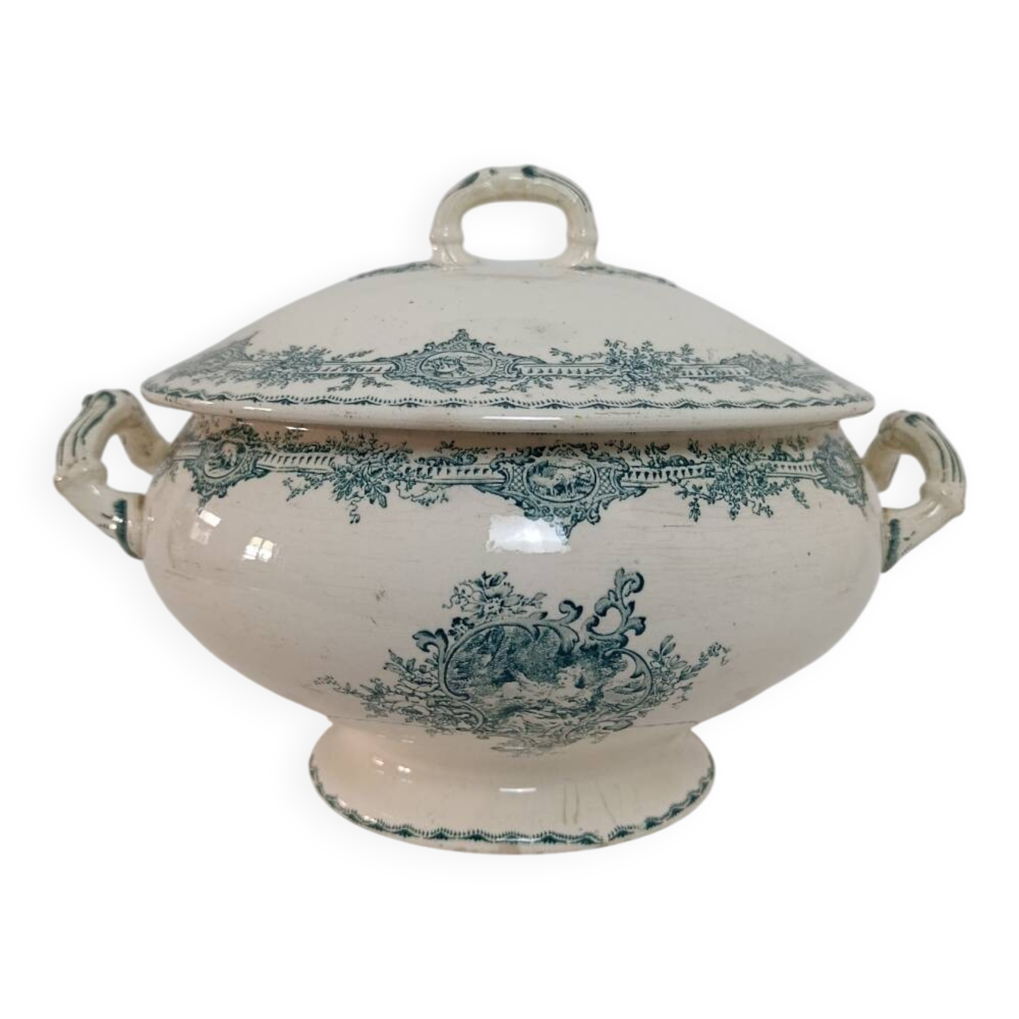 Soup tureen / Vegetable dish in ironstone Watteau Creil and Montereau
