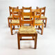 Mid century pine and rush dining chairs, set of 6, 1960s