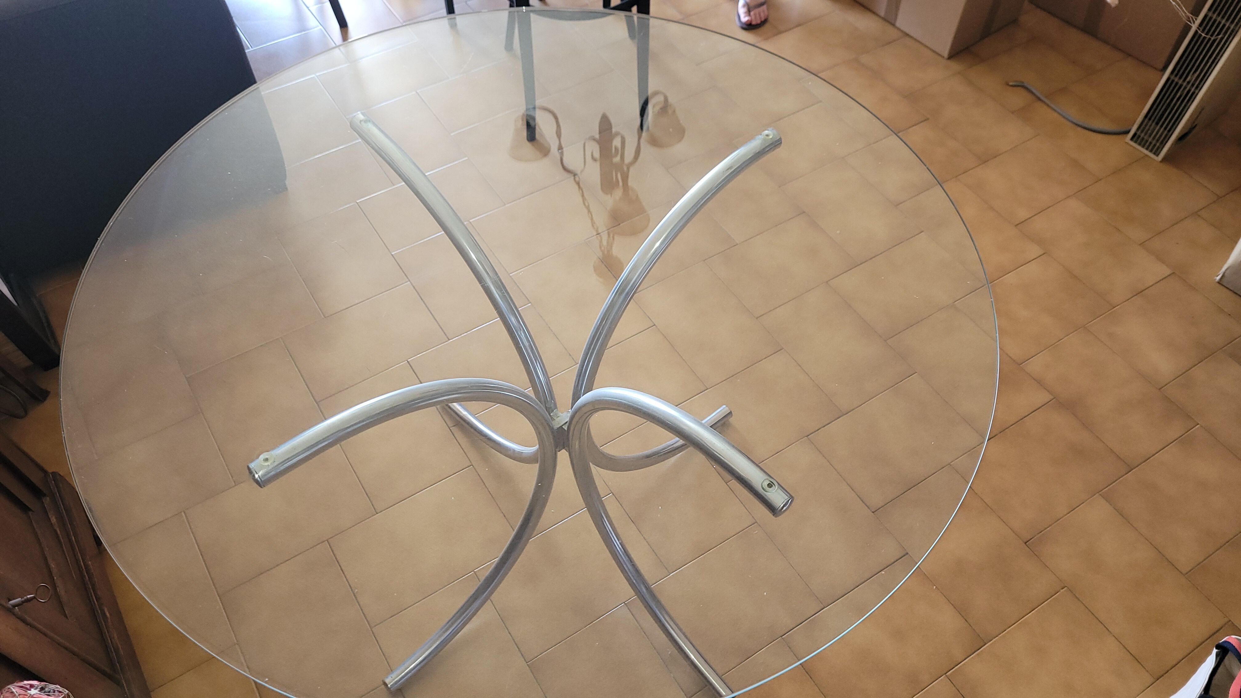Round Metal and Glass Table - Vintage Design