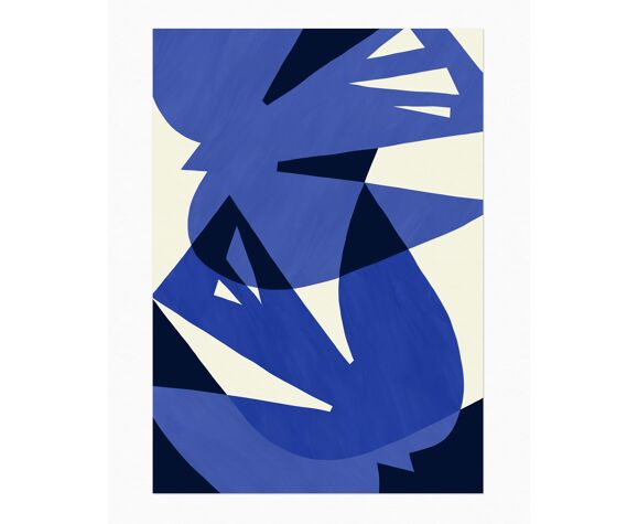 Affiche d'art oiseaux bleus 50 x 70 cm