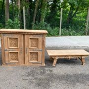 Renovated Spanish Renaissance oak buffet armoire from the 1930s.
